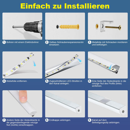 Molfanco LED-Aluminiumprofil V-Form silber, 12 × 1 m, mit Abdeckung