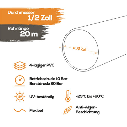 TAMS NYX Gartenschlauch 1 Zoll 30 m, 4-lagig, schwarz/orange