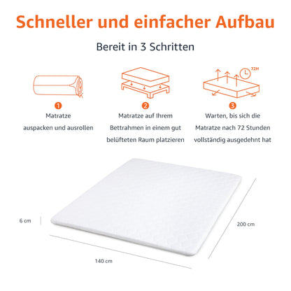 Amazon Basics Komfort Schaumstoff Matratzenauflage – 6cm 140x200cm Weiss