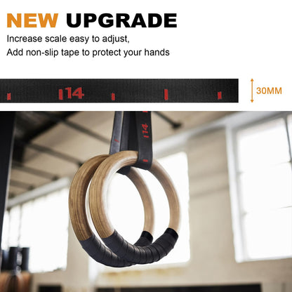 5BILLION FITNESS Gymnastikringe aus Holz 32 mm mit Nylon-Gurten