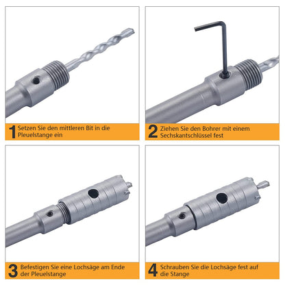 awagas Bohrkronen Set 6-teilig SDS Plus Kernbohrer Beton 30-68 mm