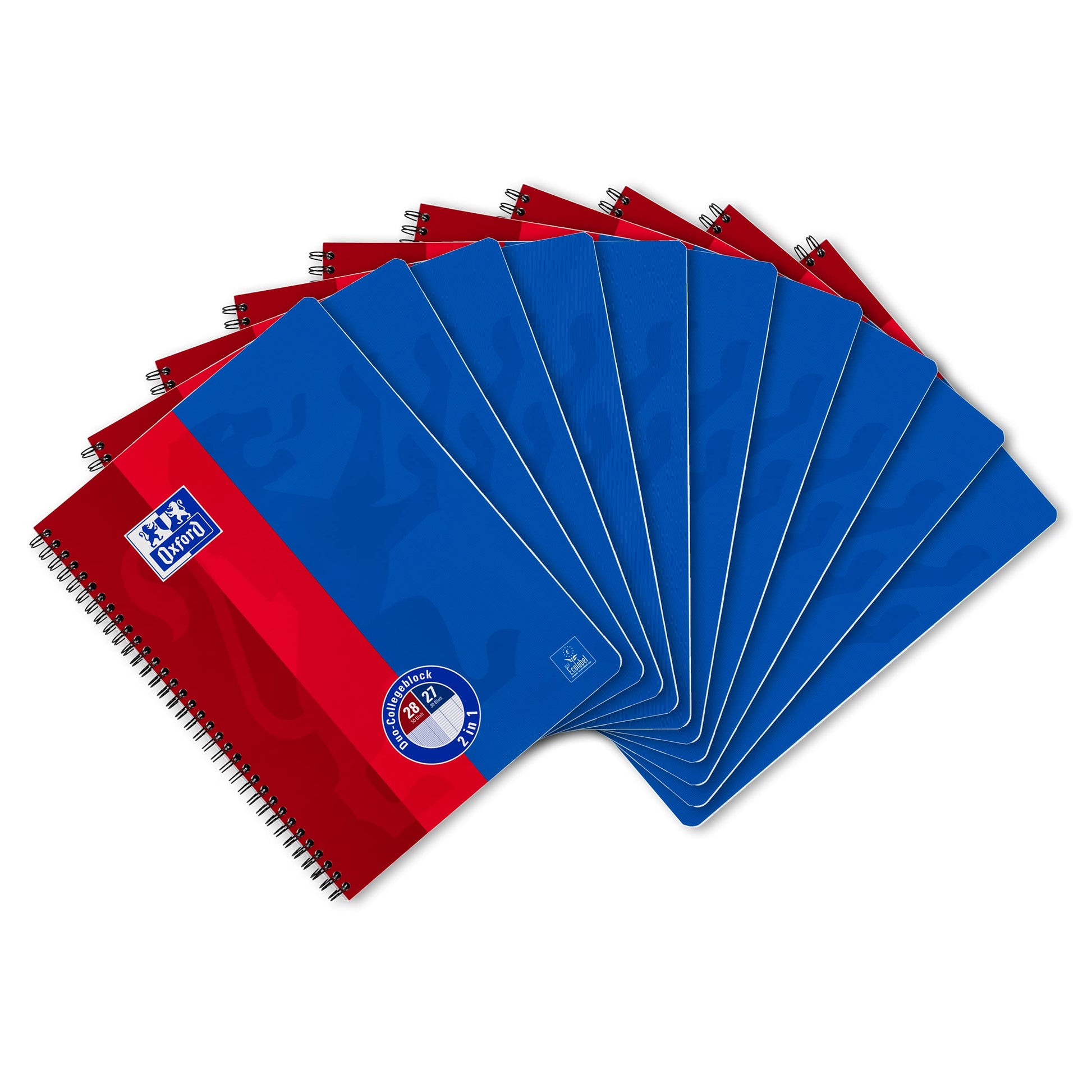 Oxford Collegeblock Duo A4 kariert und liniert, 80 Blatt, 10 Stück, rot/blaue Kartondeckel