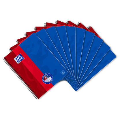 Oxford Collegeblock Duo A4 kariert und liniert, 80 Blatt, 10 Stück, rot/blaue Kartondeckel