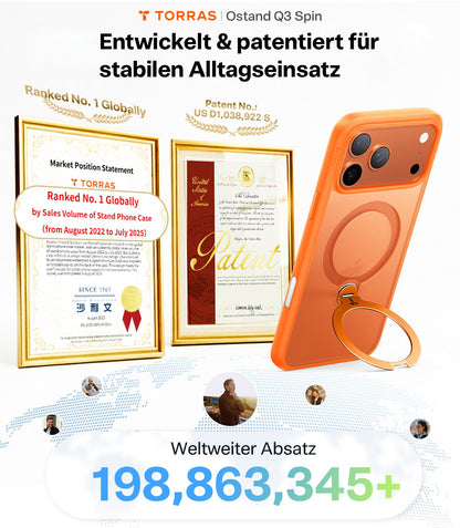 TORRAS Ostand Q3 Spin Handyhülle für iPhone 17 Pro, Orange