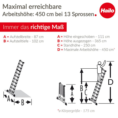 Hailo T80 FlexLine Alu-Sicherheits-Teleskopleiter - 13 Sprossen