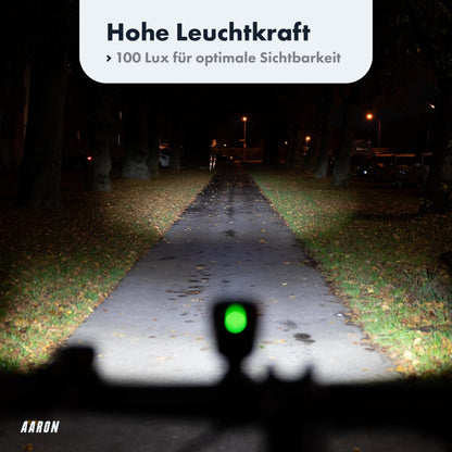 AARON LED Fahrradlicht Set 100 Lux, StVZO, USB aufladbar