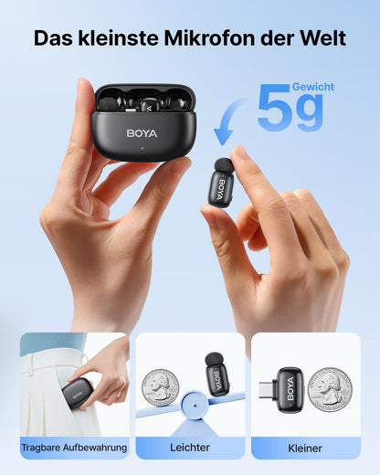 BOYA MINI 2 Kabelloses Lavalier-Mikrofon für iPhone und Android