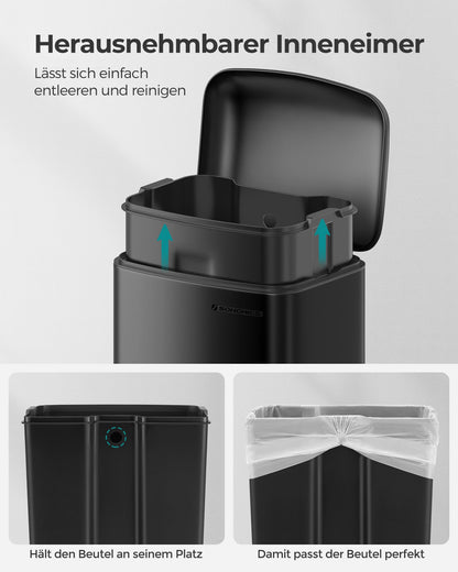 SONGMICS Tretmülleimer 30 l, Stahl, Soft-Close-Deckel, schwarz