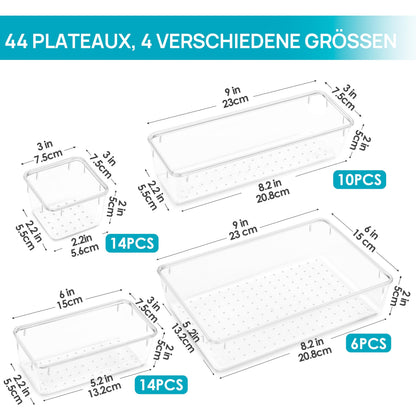 Vtopmart Schubladen Organizer Set, 44-teilig, 4 Grössen, transparent