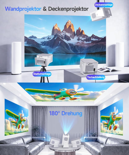 Alwtniet HY350MAX Mini Beamer Full HD Smart Projektor mit Android 14