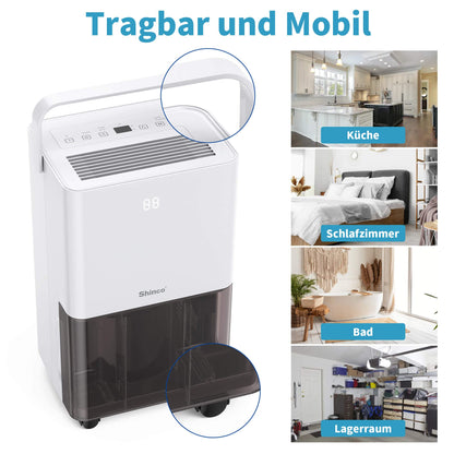 Shinco Luftentfeuchter Elektrisch 10L mit Feuchtigkeitssensor