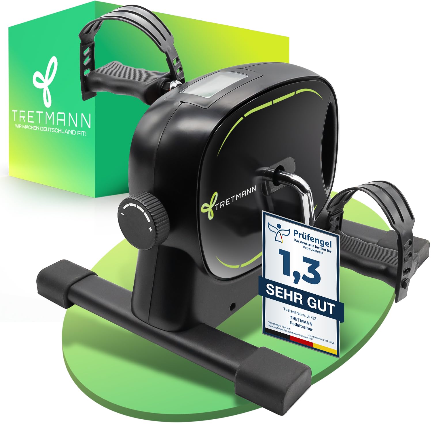 Tretmann Basic Pedaltrainer Set - Mini Bike Schwarz Grün. Kompaktes Tretgerät in Schwarz-Grün zur Reha oder Fitness von Beinen/Armen.