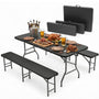 Sekey Bierzeltgarnitur klappbar, Kunststoff, 180 cm, schwarz – Tisch und zwei Bänke aus Polyethylen und Stahl