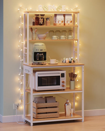 VASAGLE KKS119Y02 Küchenregal - mit Steckdosen, Goldeiche-Wolkenweiss