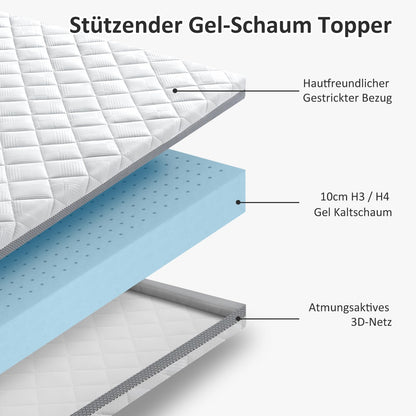 BedStory Gel Topper Matratzentopper - 140x200cm H3/H4 10cm