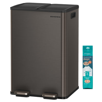 SONGMICS LTB741G01 Küchenmülleimer 2x30L 2 Fächer - Edelstahl Schiefergrau