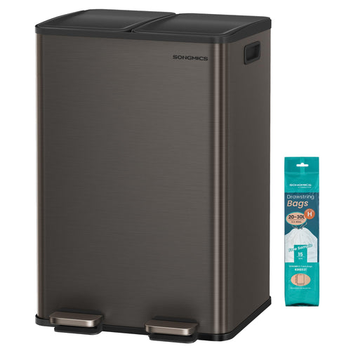 SONGMICS LTB741G01 Küchenmülleimer 2x30L 2 Fächer - Edelstahl Schiefergrau
