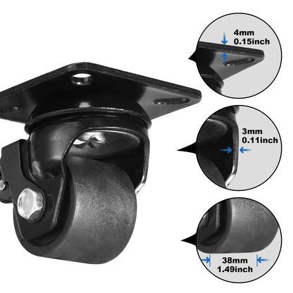 WEIBIDA Schwerlastrollen 50 mm Nylon mit Bremse, 4er-Set 1000 kg