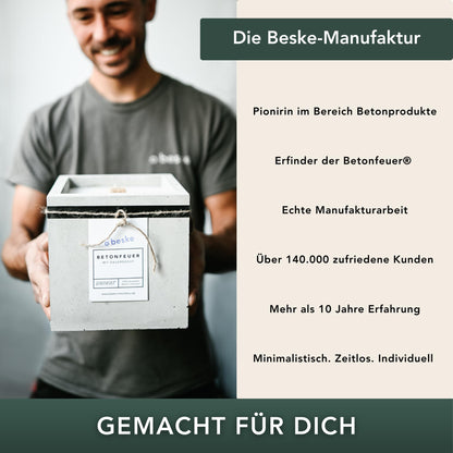 Beske-Manufaktur Design Betonfeuer Outdoor Kerze Dauerdocht 13x13x13cm