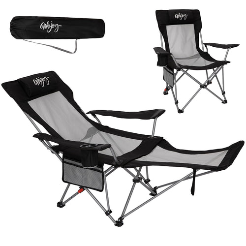 WEJOY 2-in-1 Campingstuhl mit Fussstuetze Faltbar Schwarz/Grau