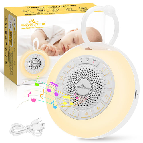 Easy@Home White Noise Machine, tragbare Einschlafhilfe mit Nachtlicht, kompakte runde Bauform