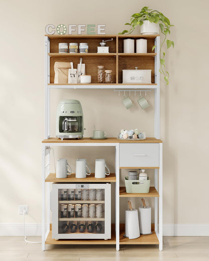 VASAGLE KKS027Y02 Küchenregal mit Steckdosen - goldeichenfarben-weiss