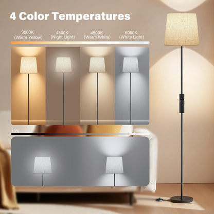 SIBRILLE LED-Stehlampe mit Fernbedienung und Leinen-Lampenschirm