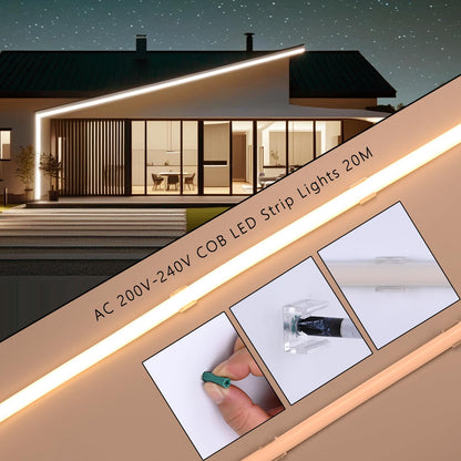 BENLUN 220V COB LED Streifen Aussenbereich - 20M, 3000K Warmweiss