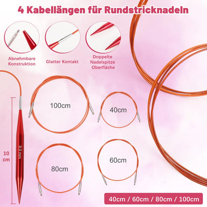 Coopay Rundstricknadeln Set, austauschbar, Aluminium, 3,0-10,0 mm