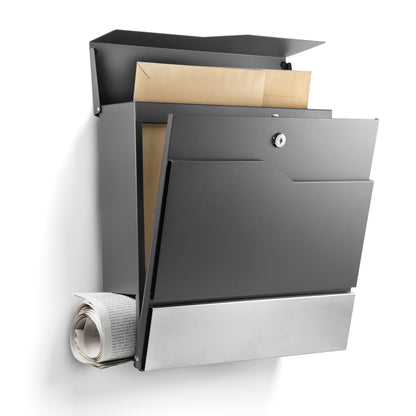 NewHabitat Manhattan Wandbriefkasten Anthrazit mit Zeitungsfach