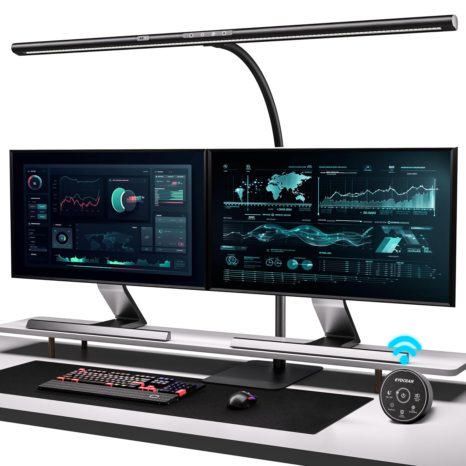 EYOCEAN LED Monitorlampe 80cm - Gestensteuerung, mit Sockel. Schwarze 80cm LED-Leiste für blendfreies Arbeiten am Monitor.