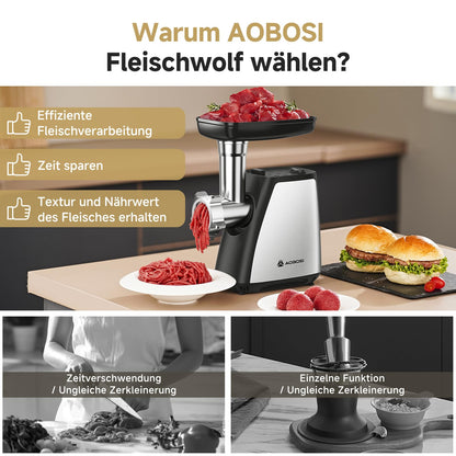 AAOBOSI Elektrischer Fleischwolf 4-in-1 - Edelstahl