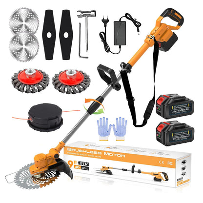 WISDOM LIFE Akku-Rasentrimmer 4-in-1 Freischneider 21V mit 2 Akkus, orange, mit Teleskopstiel