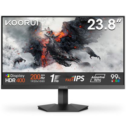 KOORUI G2411P Gaming Monitor 24 Zoll FHD 200Hz IPS 1ms. Ein 24-Zoll-Monitor für flüssiges Gaming.