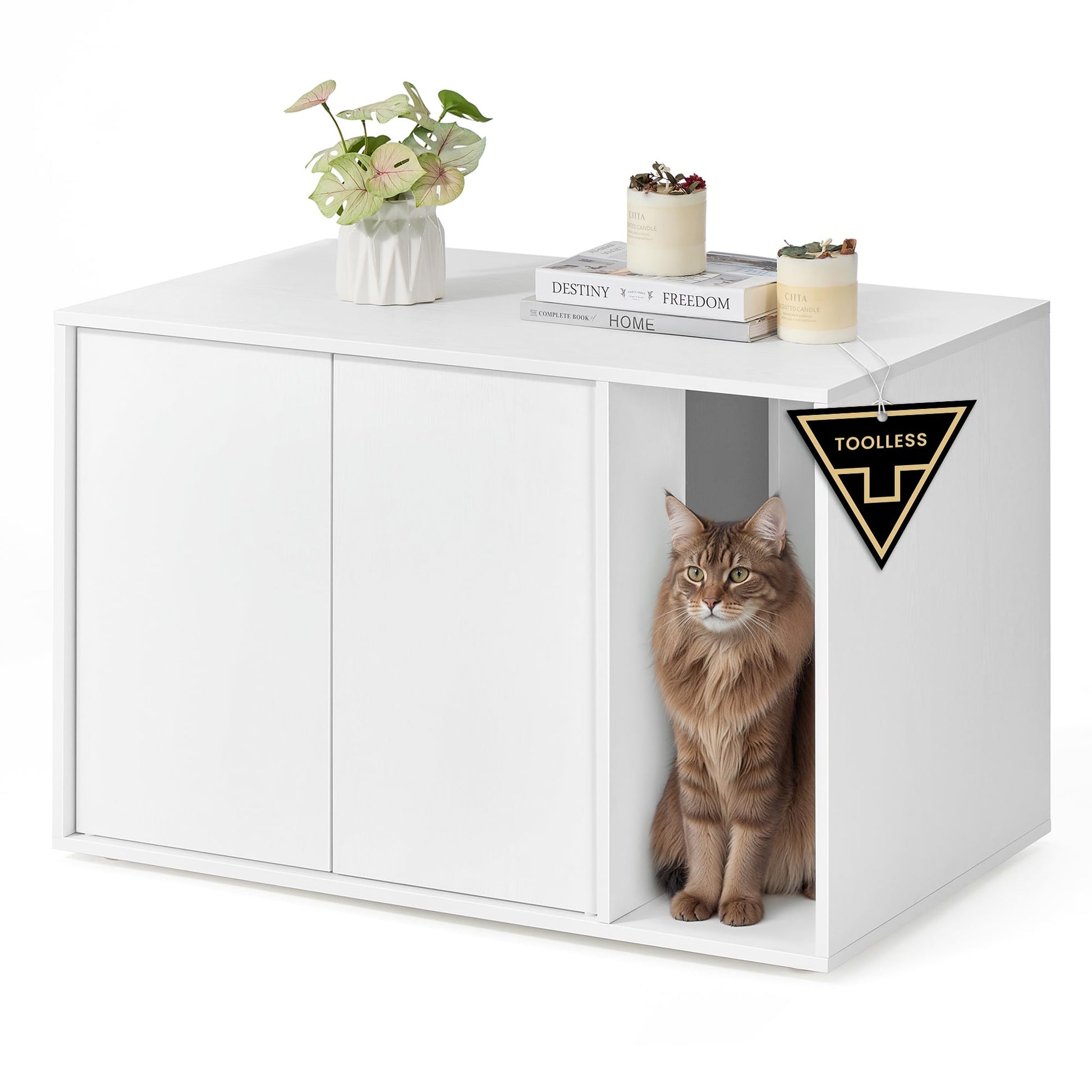 SONGMICS HOME Katzenklo-Schrank PCL013W01 - Grosse Katzen, Schneeweiss. Geräumiger, schneeweisser Schrank zum Verstecken eines Katzenklos; dient als Möbelstück.