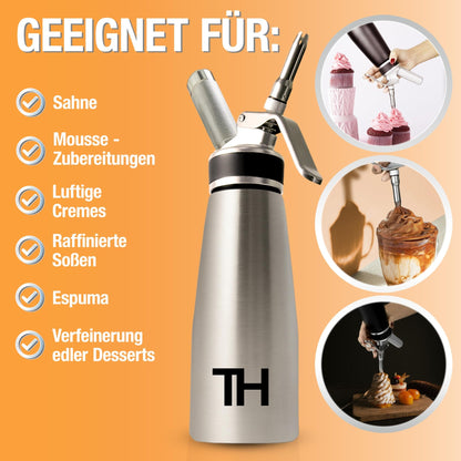 Thiru Sahnespender Edelstahl 500ml – Mit Toolbox & Tüllen