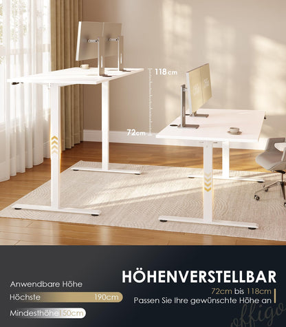 OffiGo Höhenverstellbarer Schreibtisch 160 cm – Weiss