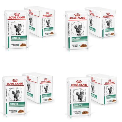 Royal Canin Veterinary Diabetic Katzenfutter Nass – 4x12x85g Sauce. Braune Stückchen in Sauce zur diätetischen Unterstützung bei Diabetes mellitus.