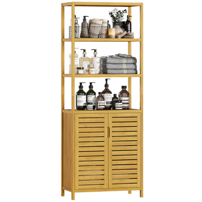 VIAGDO Hochschrank Badschrank - Bambus mit Fächern & Türe