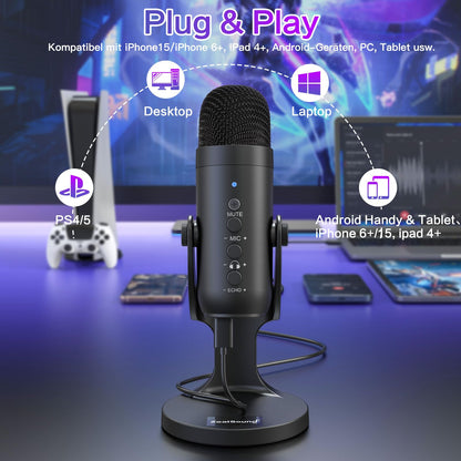 ZealSound K66 USB-Kondensatormikrofon mit Rauschunterdrückung