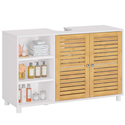 FORABAMB Waschbeckenunterschrank mit Bambustüren, 90 x 60 x 30 cm