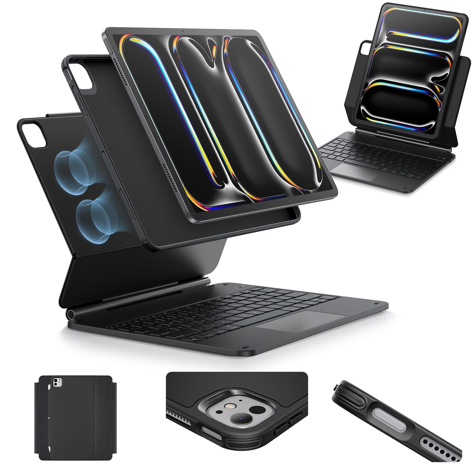 ESR Rebound 360 Tastaturhülle für iPad Pro 13 Zoll (M5/M4), Schwarz – Magnetständer und Multi-Touch-Trackpad
