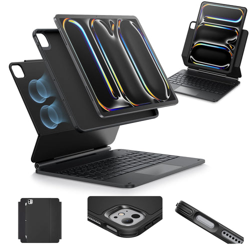 ESR Rebound 360 Tastaturhülle für iPad Pro 13 Zoll (M5/M4), Schwarz – Magnetständer und Multi-Touch-Trackpad