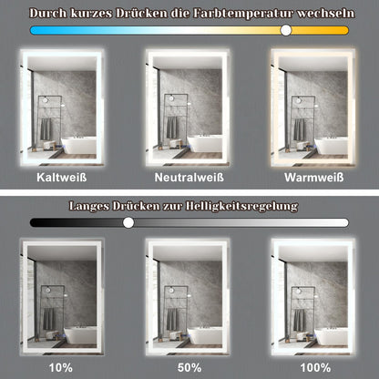 Mursche LED Badspiegel 50x70 cm - Dimmbar, Uhr, Entfogger