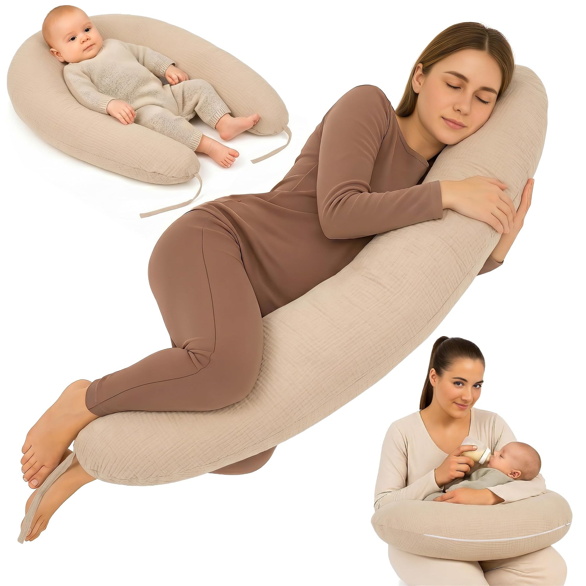 Totsy Baby Stillkissen XXL 190 cm mit Oeko-Tex Musselin-Bezug als Seitenschläfer- und Schwangerschaftskissen