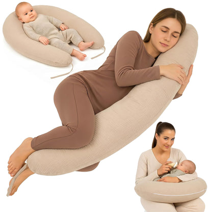 Totsy Baby Stillkissen XXL 190 cm mit Oeko-Tex Musselin-Bezug als Seitenschläfer- und Schwangerschaftskissen