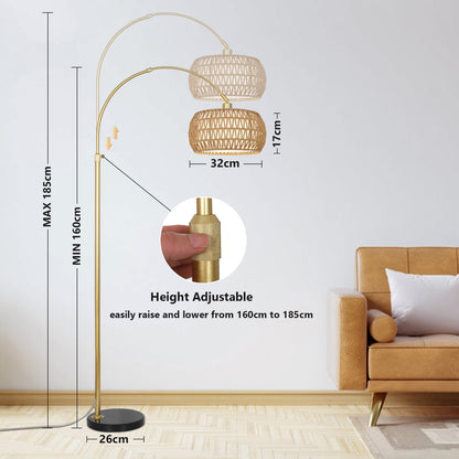 Rayofly Gold Bogenlampe Stehleuchte – Rattan, Dimmbar, App