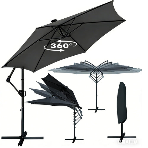 Deuline Mallorca-Elite Ampelschirm Ø 300 cm, 360° drehbar, grau, Aluminium-Mast und Polyester-Bespannung