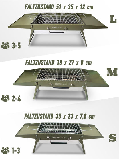 Charmline Holzkohlegrill klappbar, Campinggrill 39 x 27 cm, grün
