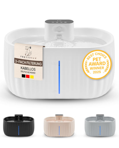 Pretty Paw Aqua Sense Katzenbrunnen kabellos mit Bewegungsmelder weiss, Trinkbrunnen für Katzen und Hunde